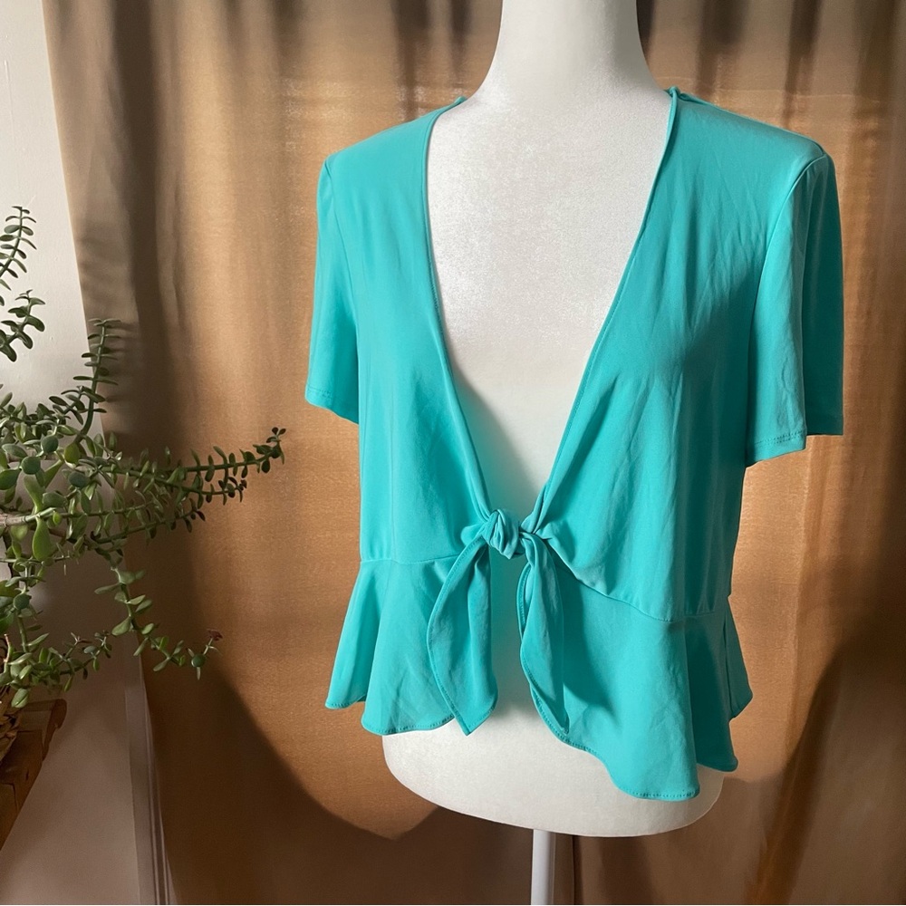 Blue Y2K Style Comfy Lightweight Short Sleeve Tie Front Tea Blouse Size Large